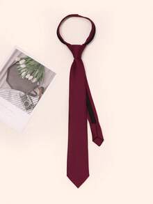 1pc Black Zipper Tie, Plaid Zipper Design, Fashionable & Versatile Accessory, Suitable For Daily, Commute, Men & Women, Styling