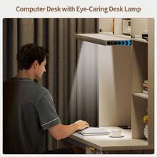 HWB Computer Desk With 3 Drawers & Hutch, Executive Office Desk With Power Outlets & LED Reading Light, White Desk With Storage Shelves For Home Office Work And Study - View 7