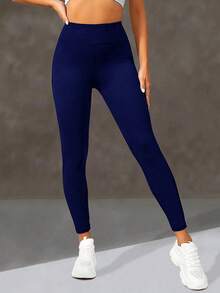 Women's High Waist Tummy Control Yoga Pants With Pockets - Seamless Shapewear Leggings For Workout, Gym, Running And Everyday Wear Spring - Navy Blue - View 2