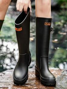 Fashionable Buckle High-Top Rain Boots, Korean Style Waterproof Boots, Women's Rainboots, Snow Boots, Motorcycle Boots
