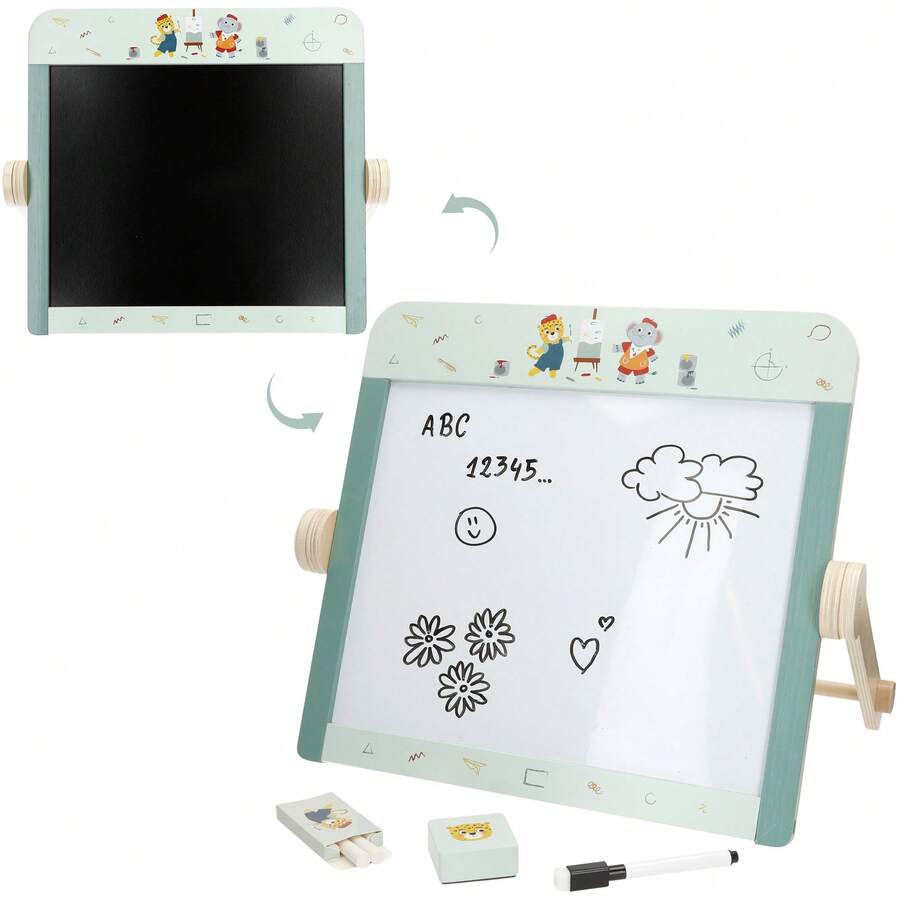 Woomax Pizarra doble cara madera, 40x27x32 cm, rotulador y tizas blancas, borrador, patas móviles estables, bordes redondeados, certificado FSC, regalo niños +3 años, pizarras infantiles, juguetes educativos ✅ Entrega 24/48h a España (península) - Multicolor - Ver 1