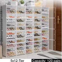Shoe Rack Organizer, 12-Tiers Stackable 48/72/96/120 Pairs DIY Plastic White Shoe Rack With Covers, Clear Shoe Boxes Stackable Slipper Organizer, Modular Shoes Organizer Expandable - White - View 13