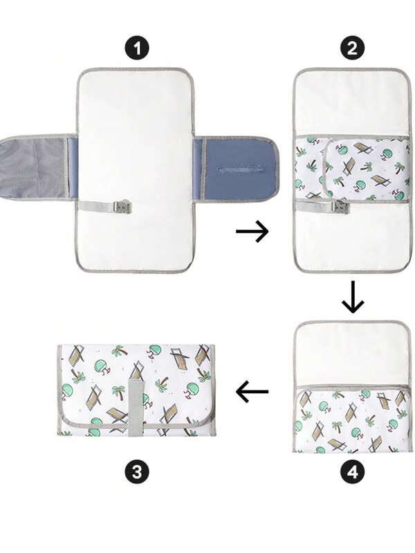 1 pièce Tapis à langer portable - Sac à couches pliable et imperméable, convient pour les voyages. Station de change de couches bébé avec poches pour lingettes et distributeur de mouchoirs, et espace de rangement (rayures grises, motif animal)