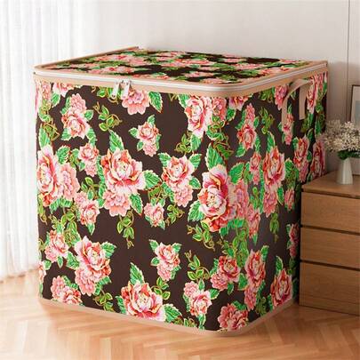 Extra Large Floral Durable Woven Tote Bag With Zipper Closure, Foldable Storage Bag - Laundry, Blanket, Travel Carrier, Suitable For Travel, Dorm Moving, Under Bed Storage