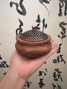 1 件檀香香炉，阴阳盖设计，条纹盖，多种款式可选，禅茶道香座，木制家居装饰，中式室内创意摆件，带盖和香座 - 藍白色(福袋款) - 查看 8