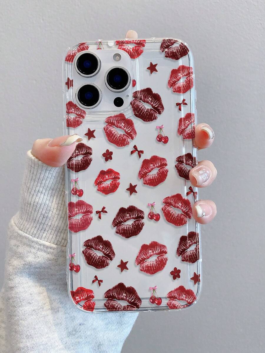 1pc Lip Print Cushion Transparent Anti-Drop Phone Case, TPU Material, Suitable As Holiday Gift, Compatible With Apple IPhone XS/XS Max/XR/11 12 13 14 15 16 Pro/17 Air/Pro Max/14 15 16 Plus, Unisex, Also Fits Samsung Phones - Multicolor - View 1