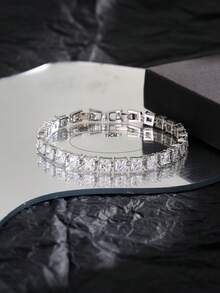 1pc Cubic Zirconia Fully Paved White Gold/18K Gold Plated Luxury Unisex Hip Hop Bracelet, Gift For Party, Wedding, Suitable For Daily Wear