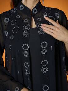 Mgiacy-Pop，新品上市，立领阿拉伯传统长袍转印设计长袖雪纺中东长袍（不含内衬）