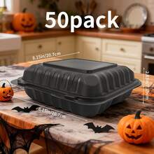 50/150 Pieces Of 8"/9 Inch Black 3-Layer Portable Food Containers With Double-Layer Lids, Disposable High-Strength Plastic Hinge-Style Lunch Boxes, Suitable For Use In Microwave Ovens And Refrigerators. - 50 cái - Xem 12