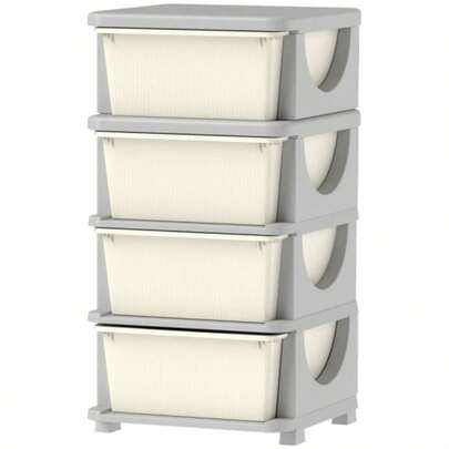 Pudełka do przechowywania dla dzieci HOMCOM, 4 duże szuflady, zaokrąglone krawędzie, plastik, 37 x 37 x 76 cm, kremowo-biały