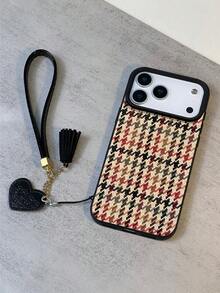 1 Peça Novo Caso de Telefone Macio Antiimpacto e À Prova d'Água com Padrão Minimalist Pied-de-poule + Cordão Fashionable em Formato de Coração, Compatível com Iphone, Ótimo Presente para Amigos, Família, Casais, Aniversário, Feriados