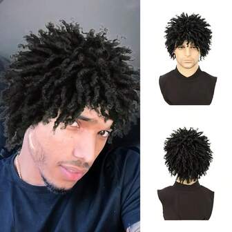 Belle Show 脏辫假发 3 英寸短辫男士假发 非洲式黑色钩针扭发脏辫假发 合成假发 多层透气仿辫子