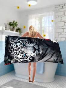 1 件动物虎纹速干超细纤维毛巾超大超细纤维透气便携式游泳旅行毛巾便携式超轻露营徒步浴巾多种尺寸适合游泳度假旅行女士旅行健身房瑜伽度假村登山淋浴露营配件超吸水速干，豪华浴巾适用于水疗中心、酒店、家庭使用 - 彩色 - 查看 9