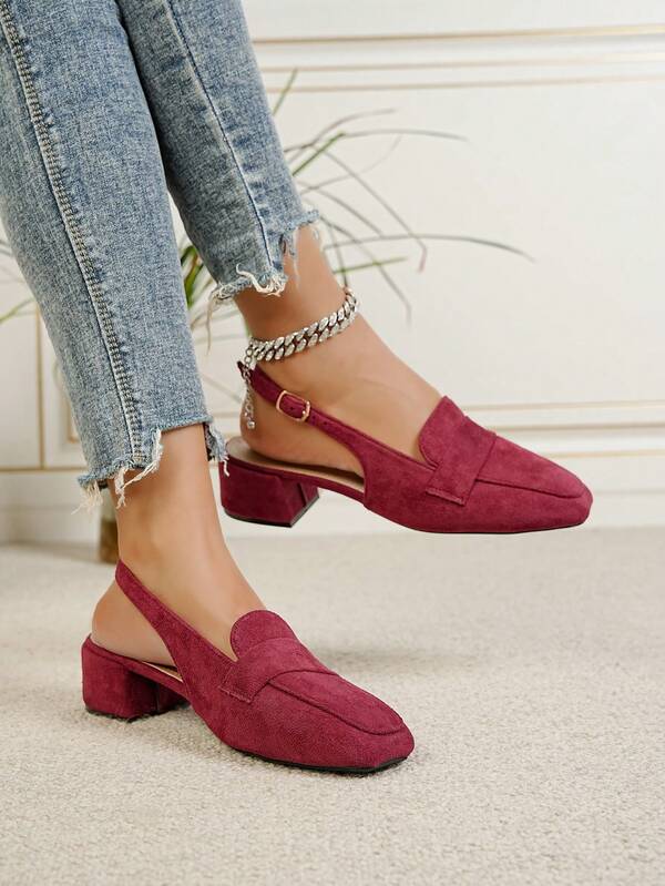 Square Toe Bowknot Chunky Heel Backless High Heel Pumps For Women