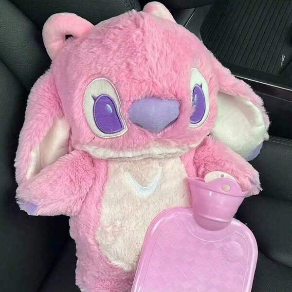 زجاجة ماء ساخن بتصميم ستيتش، زجاجة ماء ساخن كرتونية، بطانة داخلية قابلة للفصل، دفاية يدوية، وسادة تدفئة ستيتش، هدية منزلية (مختلطة من دفعات مختلفة، بعض ألوان البطانة الداخلية عشوائية)