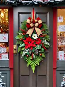 1 faixa de Natal para porta, com sinos dourados e padrão de fita vermelha, faixa de cortina de poliéster para porta, tamanho 183 x 90 cm, adequada para decoração de casa na porta da frente, faixa de festa para decoração de comemoração. Este é um produto de tecido, não uma guirlanda.