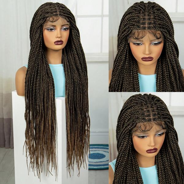 A ANYTIME Synthetic Braided Wigs For Black Women Full Lace Wig Braid African Knotless Box Braids Hair Lace Front Wigs Cheap Cornrow Braids