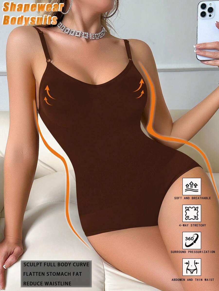 1 pieza Prenda moldeadora de tejido de punto de alta elasticidad, que esculpe las caderas y la cintura para mujeres - Café integral - Ver 1