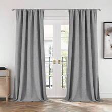 Blackout Linen Curtains 84 Inches 2 Panels Set, Back Tab And Rod Pocket Long Drapes Bedroom Living Room Darkening Curtain With Thermal Insulated Liner 52x84 Inch, Linen