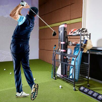 Sports Equipment Garage Organizer, Rolling Ball Storage Cart On Wheels, Basketball Rack With Baskets & Hooks, Indoor/Outdoor Sports Gear And Toys Storage, Steel Sports Equipment Organizer, Black