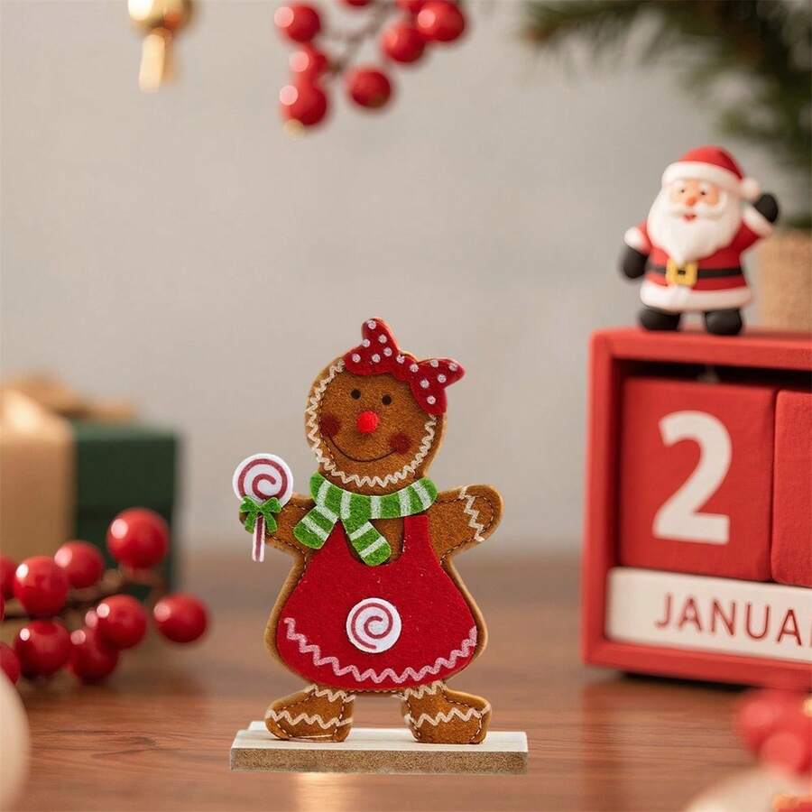 Centros de mesa navideños de madera con figuras de Papá Noel, gnomos y galletas de jengibre para decorar el hogar y las fiestas navideñas. - marrón café - Ver 1