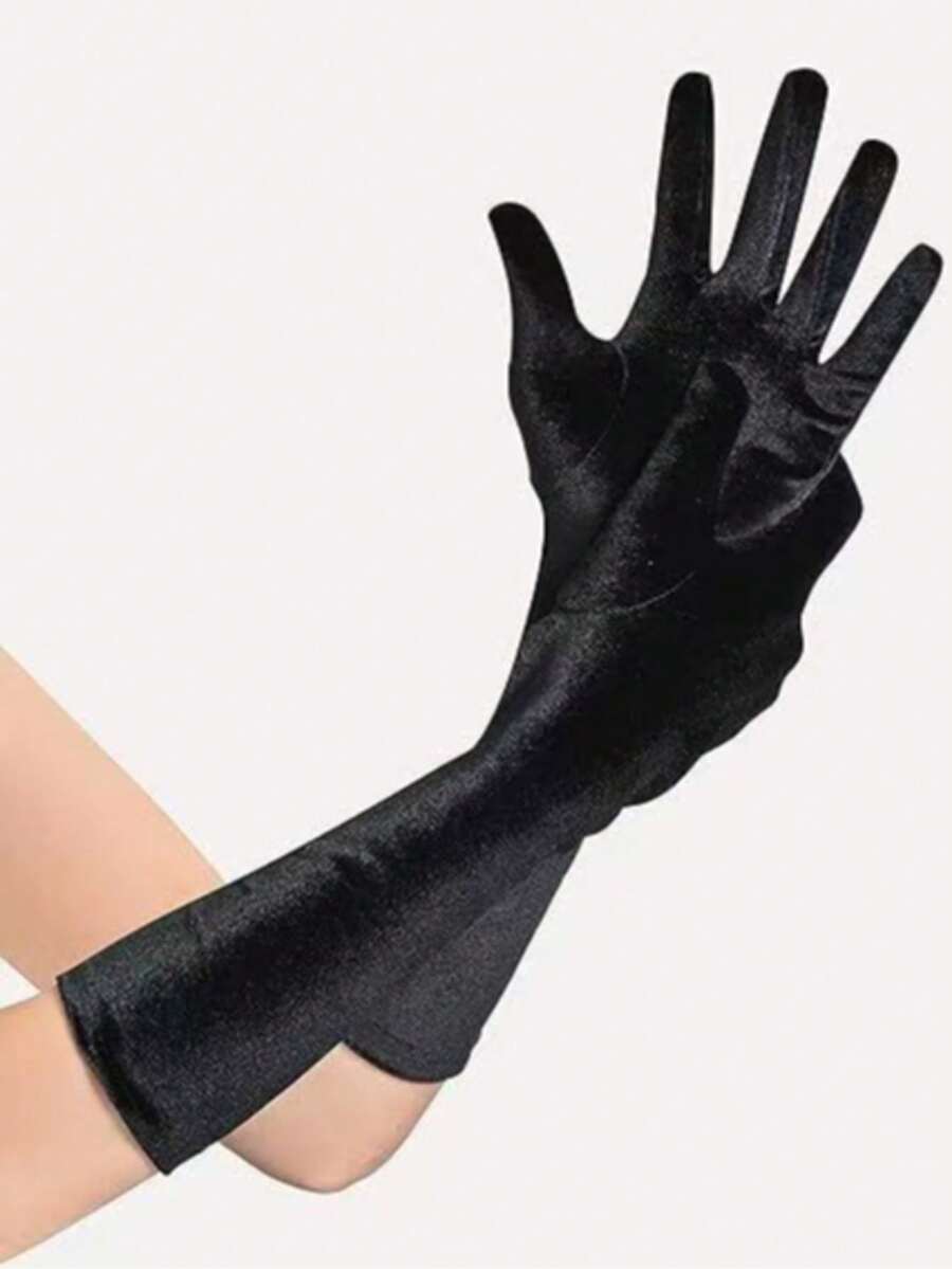 1 Pair Women's Black Velvet Sexy Gloves For Evening Party - Black Mid-length - View 1