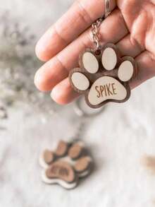 1pc Personalized Pet Keychain, Wooden Keychain, Cat/Dog Name Keychain, Cute Personalized Pet Keychain, Gift For Pet Lovers - Multicolor - View 3