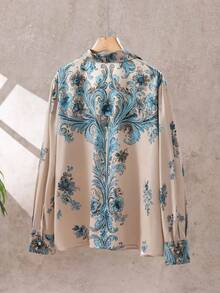 Women's Western Style Elegant Retro Bohemian Style Printed Long Sleeved Shirt, Casual And Fashionable Bohemian Elegant Blouses For Women - 卡其色 - 查看 5