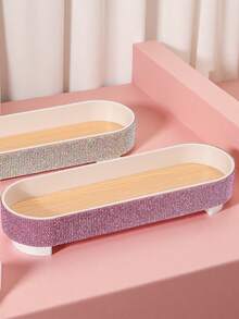 Rhinestone Luxury Oval Tray Cosmetic Storage Box, Rhinestone Decorated Desktop Organizer Tray - Multicolor - View 6
