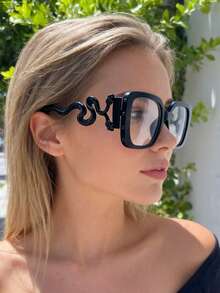 1pc Snake Street Copper Alloy Women's Flat Glasses, All Season