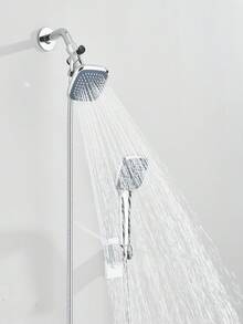 Un juego de ducha galvanizado, que incluye una ducha superior cuadrada de cuatro pulgadas, una ducha de mano cuadrada, una manguera de 1,5 my un soporte, adecuado para baños, B&B, vehículos recreativos, accesorios de baño y artículos para el hogar. - Chrome - Ver 2