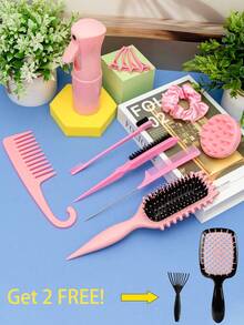 0150623540004 14件套美发造型工具套装 - 卷发梳、吹风梳、家用造型梳、气垫梳、喷雾瓶、按摩梳、发夹和发圈、直发和卷发护理产品、女士和儿童美发梳套装