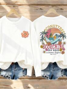 1pc Tween Girl Casual Printed Long Sleeve T-Shirt, Spring & Autumn, Young Student Apparel, Fashionable, Warm & Comfortable Design For Tween Girls - White - View 5