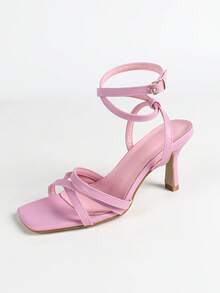 Sandali con tacco alto a stiletto e punta quadrata con lacci per donna