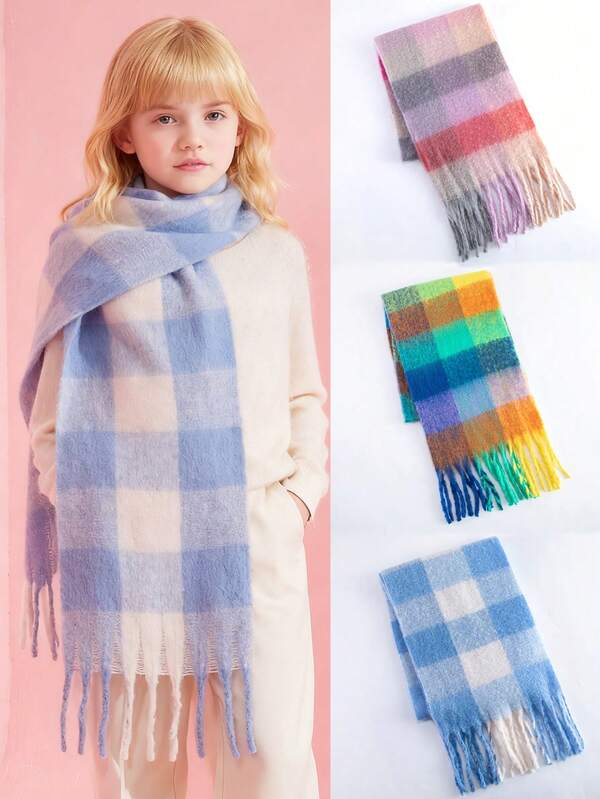 1 pièce Écharpe douce et moelleuse de couleur bonbon à la mode, convenant aux enfants, design unisexe pour un usage quotidien, extérieur, école, maison, voyage, vacances, accessoire pour les 9-16 ans