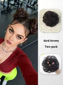 2 Peças Acessórios para Coque Bagunçado, Scrunchies Elásticos de Cabelo Encaracolado Sintético para Mulheres, Adequado para Penteados de Casamento Femininos - Multicolorido - Visão 22