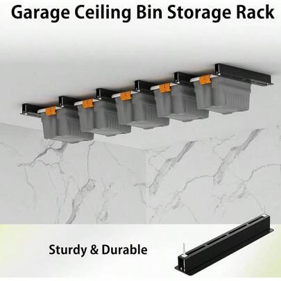 Estantería de almacenamiento para techo de uso intensivo, estantería de almacenamiento para garaje, estanterías con recubrimiento en polvo para almacenamiento de contenedores en garajes, cobertizos, salas de almacenamiento, 6 piezas, 5 contenedores