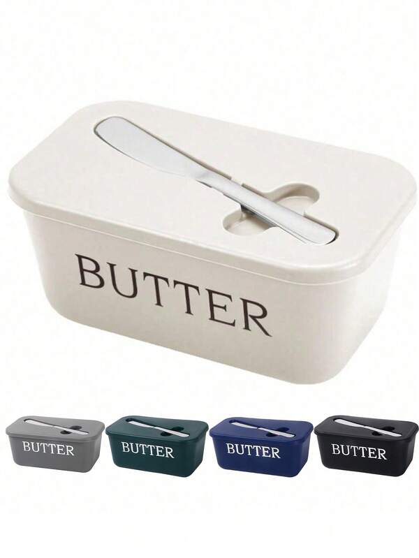 1pc Plastic Butter Dish With Butter Knife And Lid, Butter Storage Container For Kitchen Baking And Gifting, Sealed Butter Dish Can Be Placed On Counter Or In Fridge, Dishwasher