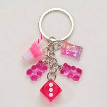 1pc Women Bear & Drink Cup Charm Cute Keychain For Daily Life Valentine's Day Gift Souvenir Car Accessories Bag Charm School Goth Y2k Gifts For Mother, Father, Graduation, And Teacher - Hot Pink - View 4