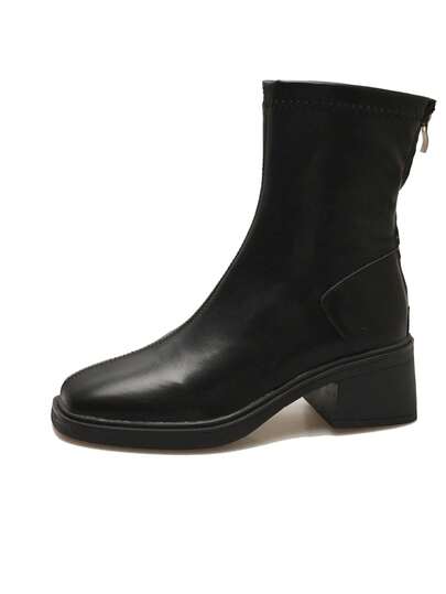 女士弹力靴，新款时尚粗高跟踝靴，通勤修身短靴