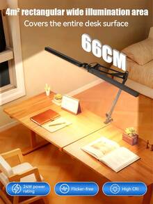 24W LED 雙頭護眼檯燈，無段調光 3 色溫，夾式安裝，長臂 38cm，USB 供電，縫紉建築閱讀燈，適用於辦公桌/電腦桌/圖書館/學校/臥室/書房/實驗室/電腦室/桌面/教室/直播室/成衣室/裁剪室/床頭/網咖/客廳 - 黑色(夾具式安裝) - 查看 4