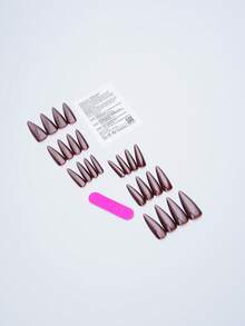 24片秋冬新款长款尖头水晶咖啡棕色猫眼亚克力美甲贴片，超长款，完美贴合，套装包含：1片果冻胶和1个指甲锉，猫眼美甲适合女性和女孩日常佩戴，也适合派对等场合。 - 咖啡棕 - 查看 5