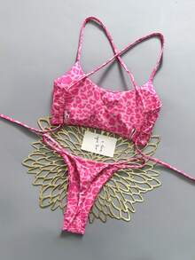 2pcs Geometric & Tropical Floral Print Swimsuit, Casual Cute Elegant Sexy Bohemian Tie-Up Bikini, Suitable For Spring/Summer Beach Vacation, Women's Set, Beach Outfit, Women's Bikini, Women's Beach Suit