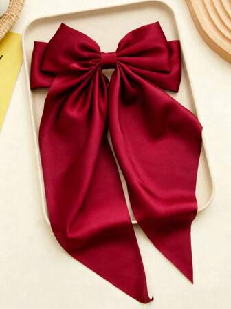 女士发饰1件装，大蝴蝶结发夹，丝滑缎面发带，大号发夹，可爱美观的发饰，金属蝴蝶结发夹，中性黄色，发爪，发夹