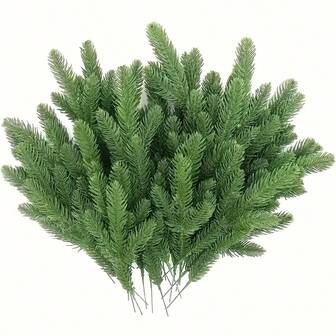 50 Pcs Faux Evergreen Artificial Pine Branches - Evergreen Needle Decoration, Maintenance-Free, Durable Plastic Construction, For Waths, Table Centerpieces, Home And Office Decor, For Holiday Decorations, Festival Decor, Abundant Leaves, Long-Lasting Material, Decorativeaves, Home Decor Artificial Pine Branches, Green, Craft Supplies, Home Decor Artificial Plants, Fake Plants