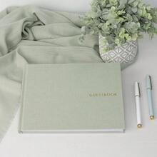 Beautiful Linen Wedding Guest Book For Your Wedding Reception - Simply Elegant Guestbook To Sign In And Add Photos - The Perfect Baby Shower Guest Book And Addition To Your Big Day - Sage Green - 查看 8