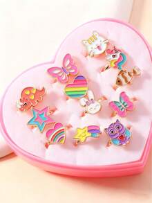 12pcs Girls Star & Flower Decor Ring For Daily Decoration