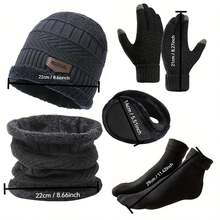 7-Piece Winter Warmth Set - Knitted Hat, Thickened Gloves, 2-Layer Fleece Earmuffs, And Snow Socks, Suitable For Outdoor Exploration - Dark Grey - View 4