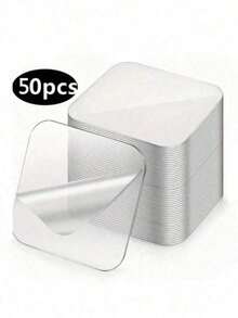 50pcs Double Sided Wall Sticker, Waterproof Adhesive Tape, Square Double-Sided Transparent Tape Sticker,Multi-Purpose Double-Sided Tape, Strong Adhesive Patch Household Wall Hanging,Home Office,Decor, Home Essentials - Transparent - View 1