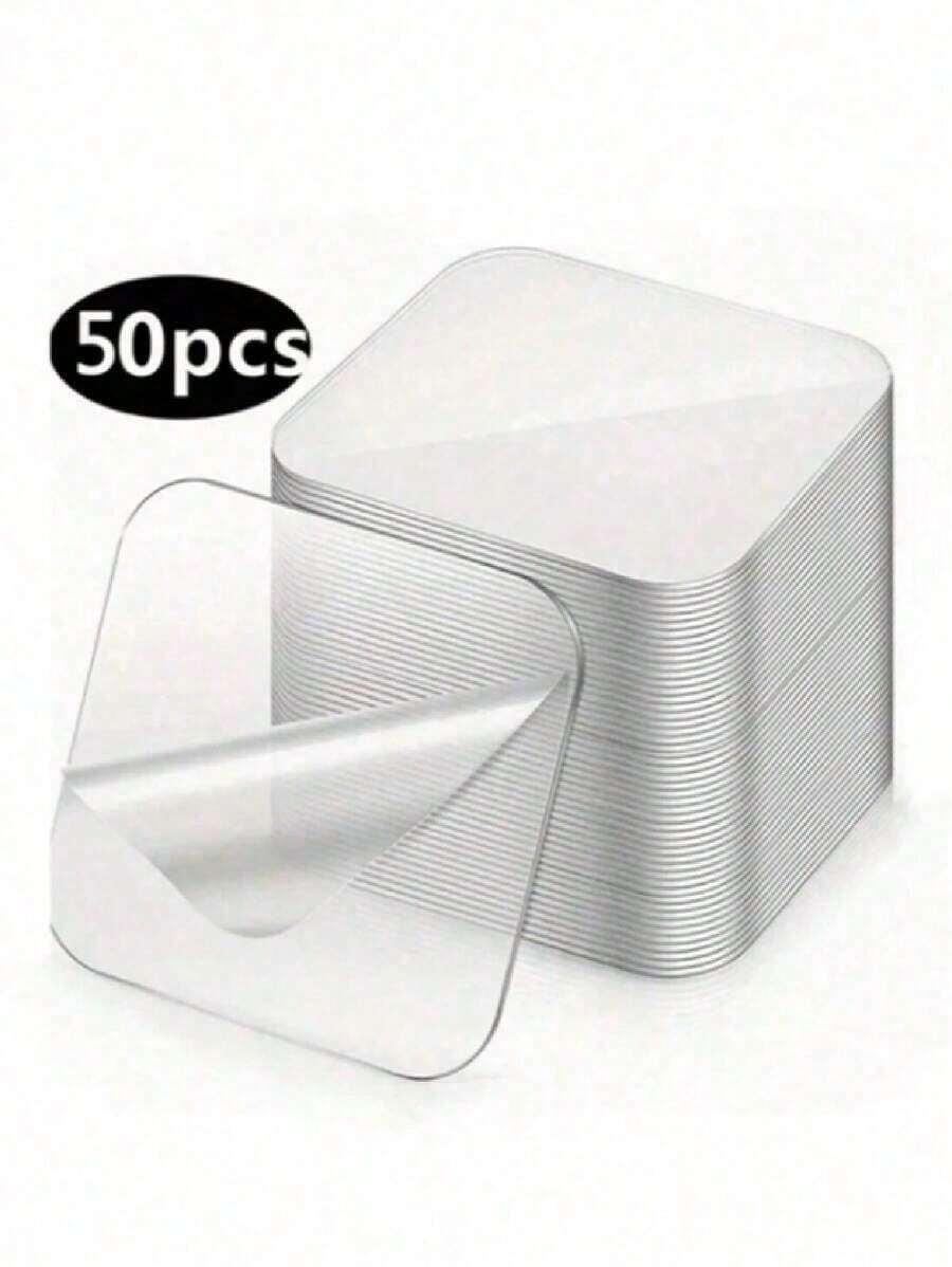 50pcs Double Sided Wall Sticker, Waterproof Adhesive Tape, Square Double-Sided Transparent Tape Sticker,Multi-Purpose Double-Sided Tape, Strong Adhesive Patch Household Wall Hanging,Home Office,Decor, Home Essentials - Transparent - View 1